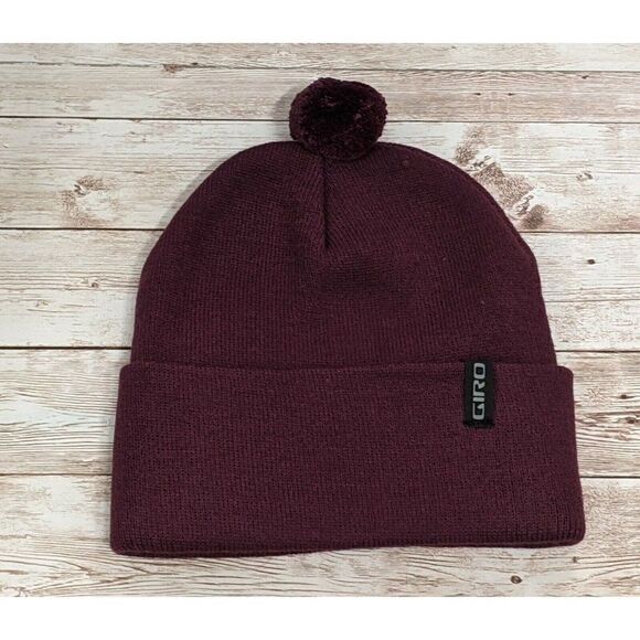 Giro Mens Womens Unisex One Size Burgundy Knit Beanie Hat Pom Pom Soft - Picture 1 of 4